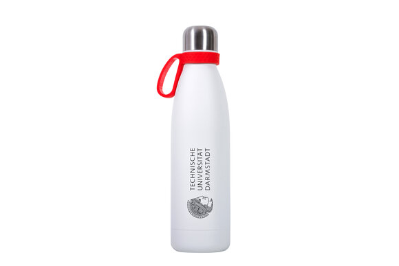 White thermal drinking bottle from TU Darmstadt