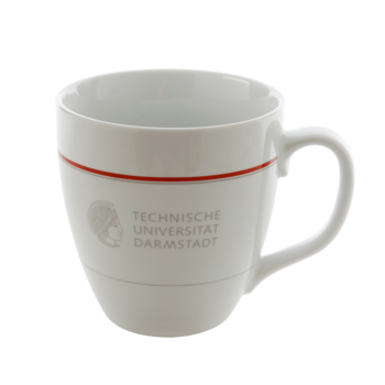White cup with Athena logo of the TU Darmstadt