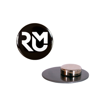 Round magnetic pin with glossy epoxy, strong ultra magnet and RMU logo