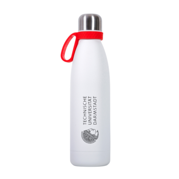 Weiße Thermotrinkflasche der TU Darmstadt