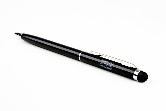 Schwarz lackierter Touch-Pen Kugelschreiber mit TU-Darmstadt Schriftzug